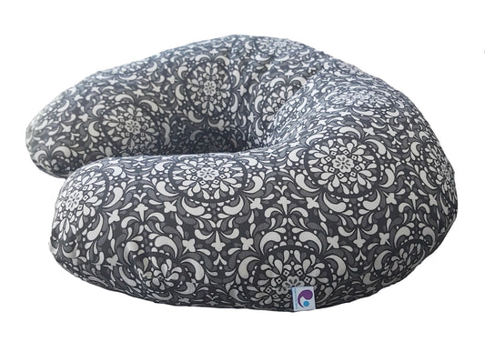 Copia de Almohada Multifuncional Negro Mandala, 1. Lactancia, 2. Alimentación Con Biberón 3. Previene Reflujo Gastro Esofágico 4. Apoyo Para Mantener Al Bebe Sentado 5. Soporte Para Estimular El Gateo